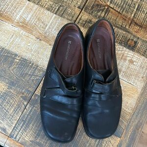 Black leather loafers